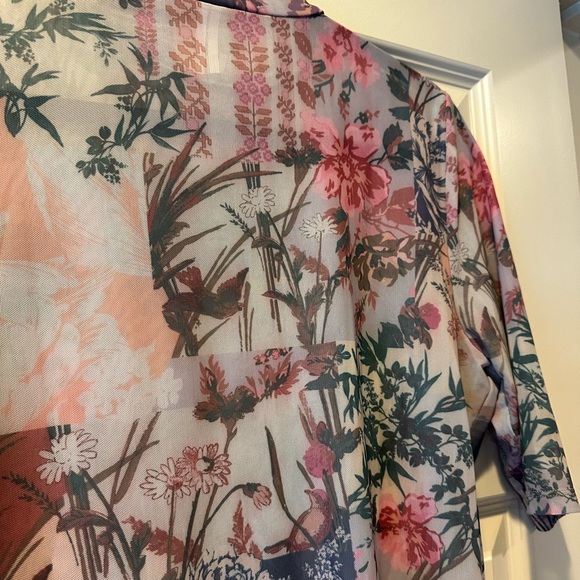 by Anthropologie Floral Mesh Mock Neck Short Sleeve Top - Picture 7 of 7